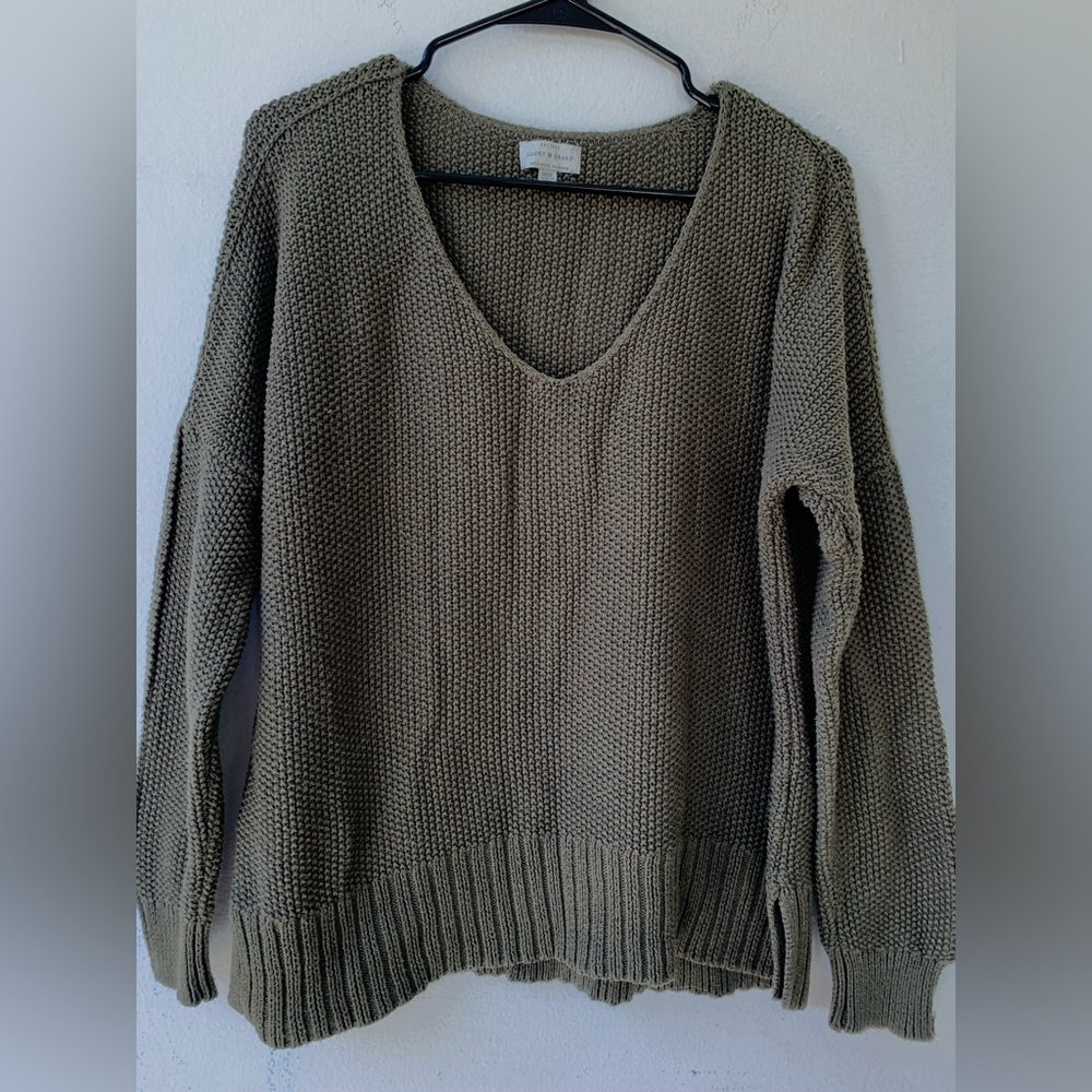 Lucky Brand Khaki V-Neck Sweater
